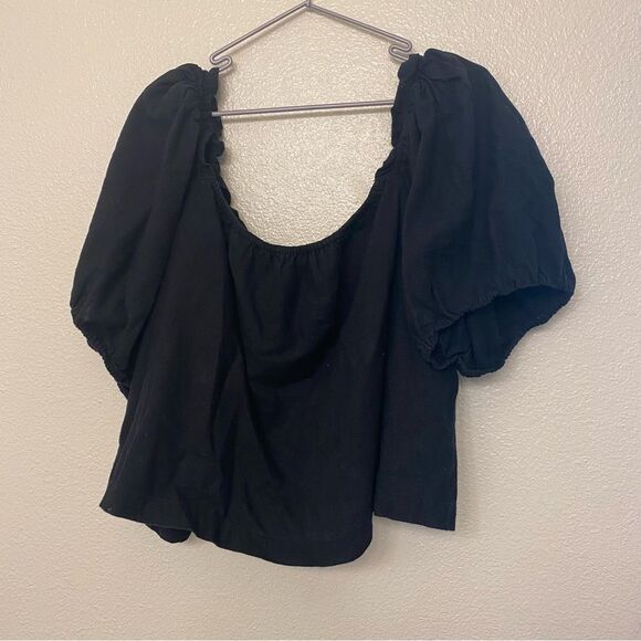 Abercrombie & Fitch Linen puff Sleeve Crop Top Tia Booth collab square neck XXL - Picture 2 of 10